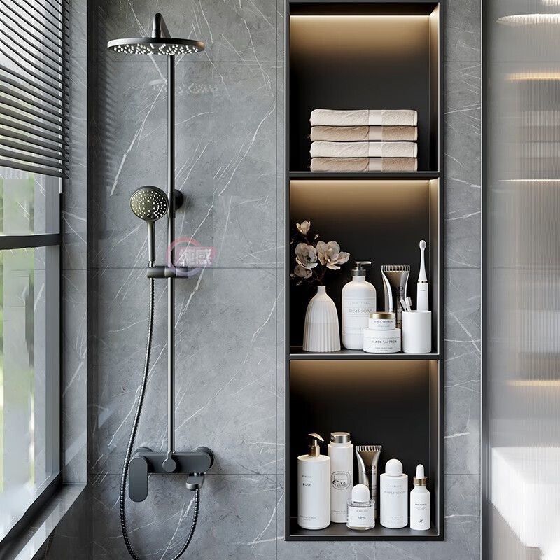 不锈钢浴室卫生间壁挂壁龛嵌入式极窄金属简易电视成品置物架