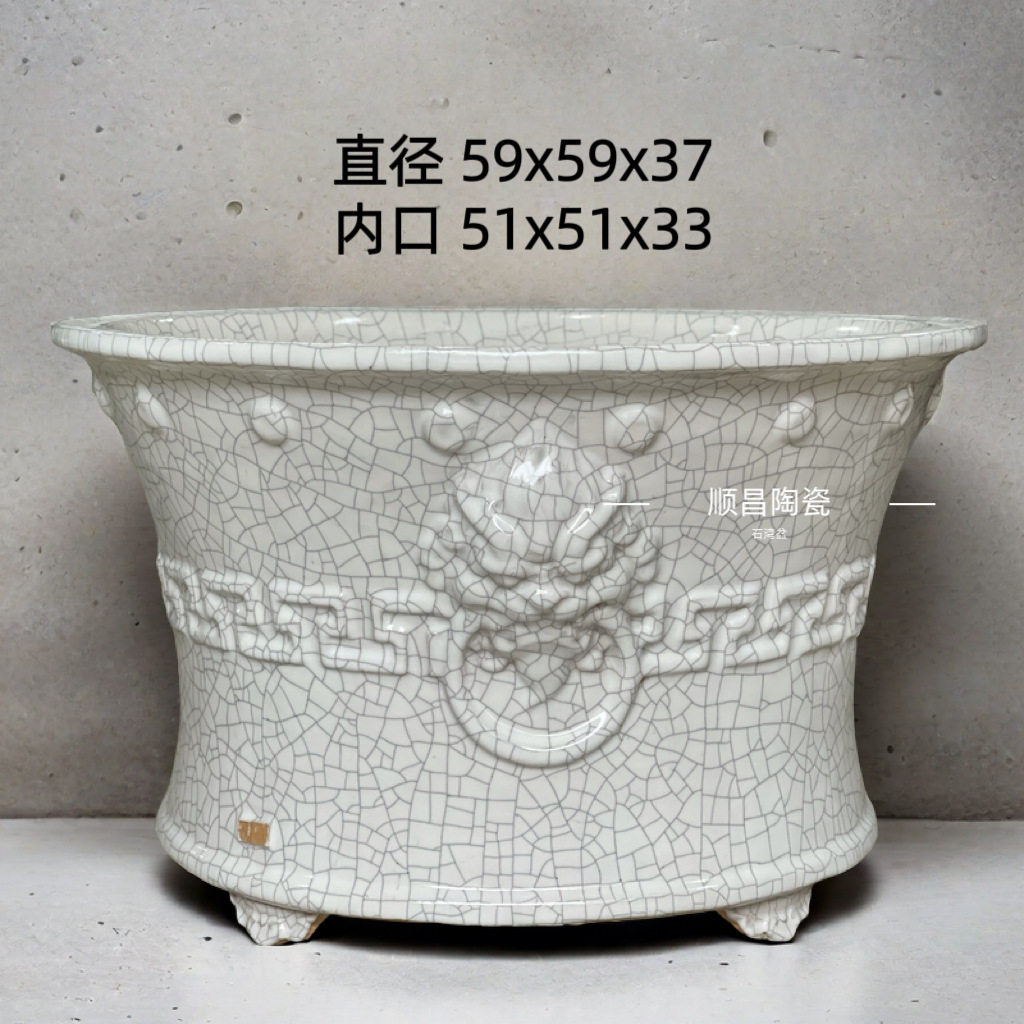石湾盆手工大号圆盆岭南盆景园林罗汉松春花海岛栀子花盆景盆透气