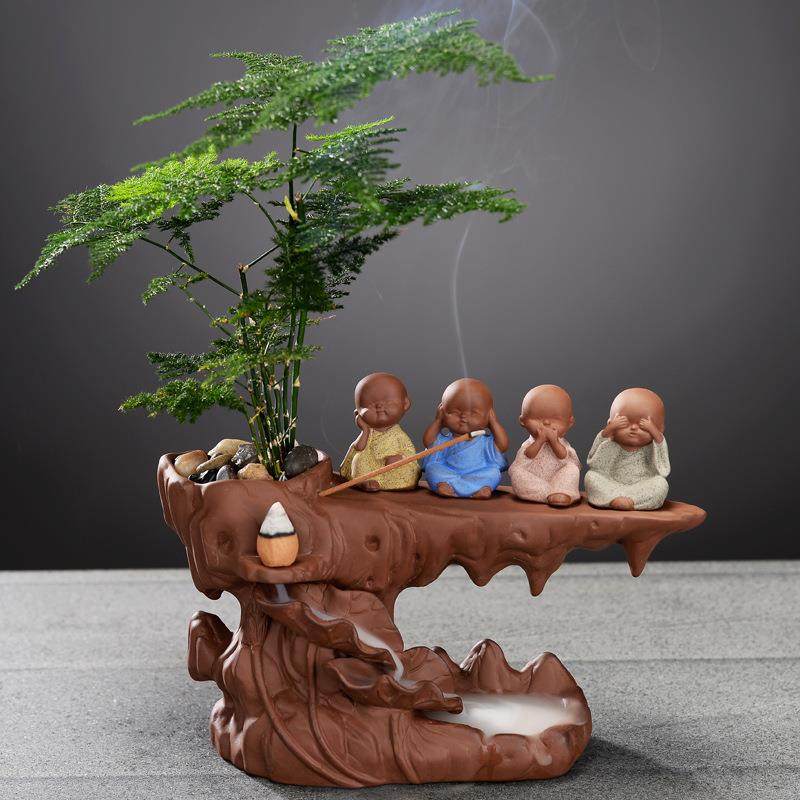 新紫砂倒流香炉四不小和尚摆件禅意高山流水家用檀香香薰炉线香插,畜牧/养殖物资,畜牧/养殖器械,淘宝优惠券,粉丝福利购,淘宝优惠卷