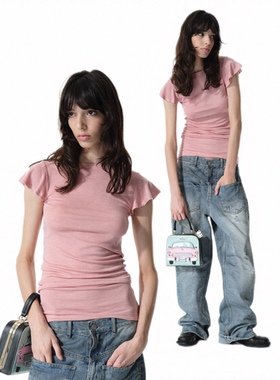 Two little guys*夏日慵懒雪花美诺天丝羊毛小飞袖修身上衣