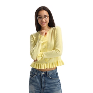 开衫 Two 2000.s复古羊毛毛衣荷叶边下摆 guys little