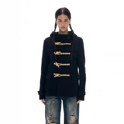 Two little guys*木质牛角扣麻绳手工编织连帽羊毛呢夹棉外套