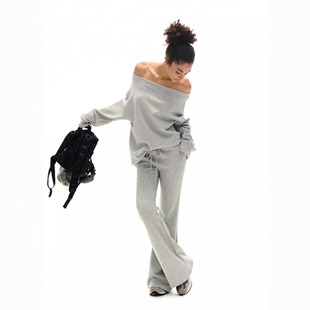 套装 Two 一字肩两穿空气层春秋基础卫衣微喇休闲裤 guys little