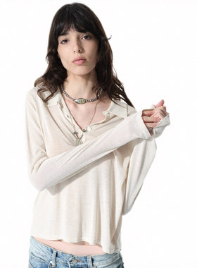 Two little guys*夏日凉感薄款套头真丝混纺亚麻天丝贝壳扣polo衫