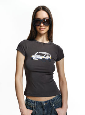 Two little guys*90.s趣味小汽车修身显瘦圆领上衣正肩沙漏短袖T