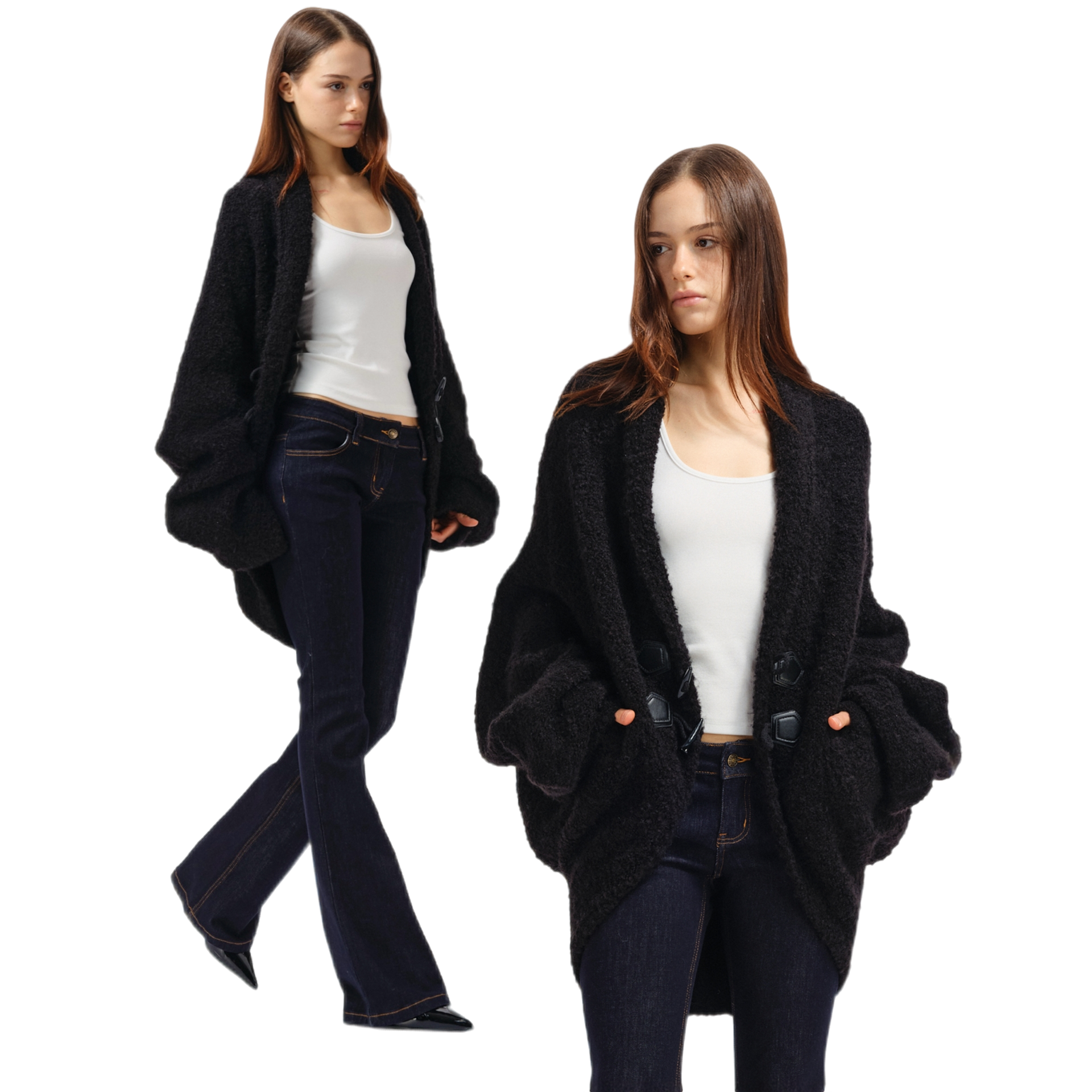 Two little guys*羊毛圈圈绒蝙蝠袖软糯慵懒牛角扣宽松开衫外套