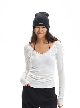 Two little guys*天丝麻弹力雪花感V领插肩长袖蕾丝边外穿内搭T恤