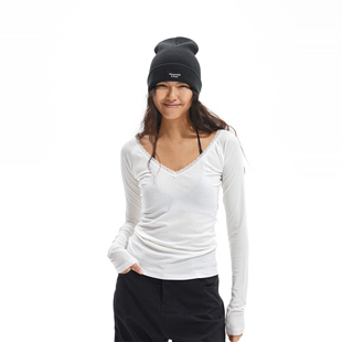 天丝麻弹力雪花感V领插肩长袖 guys 蕾丝边外穿内搭T恤 little Two