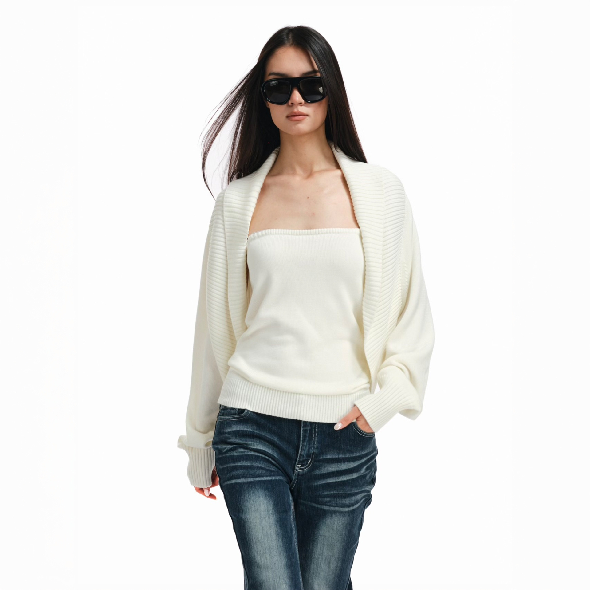 Two little guys*慵懒廓形羊毛开衫外套+弹力堆叠抹胸上衣