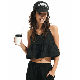 TWO LITTLE GUYS*提花短款蓬蓬木耳边吊带背心系带露背小衫上衣