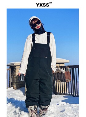 YXSS独立设计亮黄色拼接u防水防风保暖宽松滑雪背带裤透气百搭酷