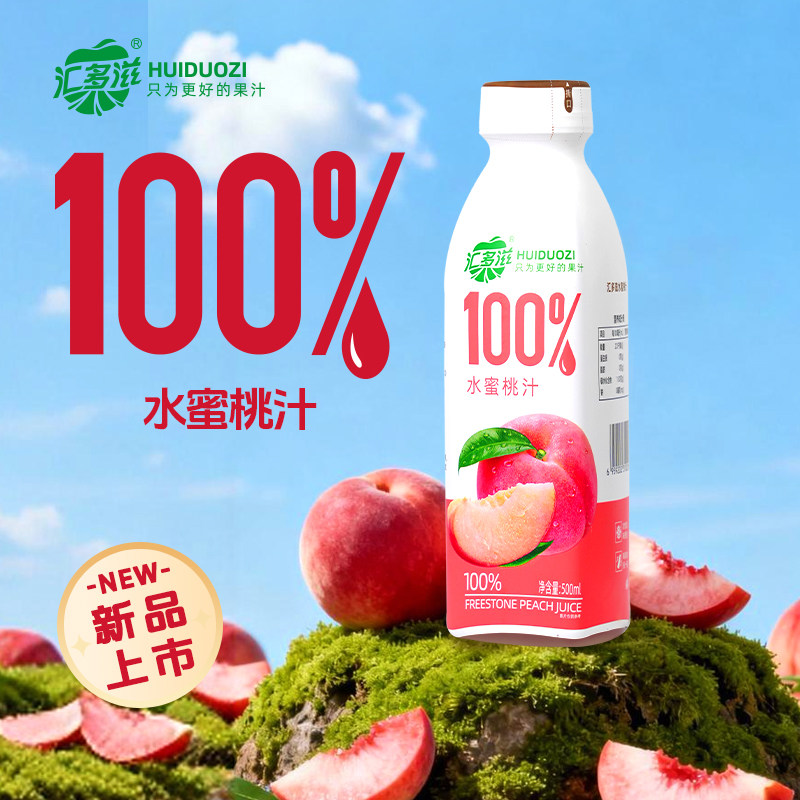 汇多滋100%果汁水蜜桃汁饮品饮料浓缩还原果汁500ml*15瓶整箱