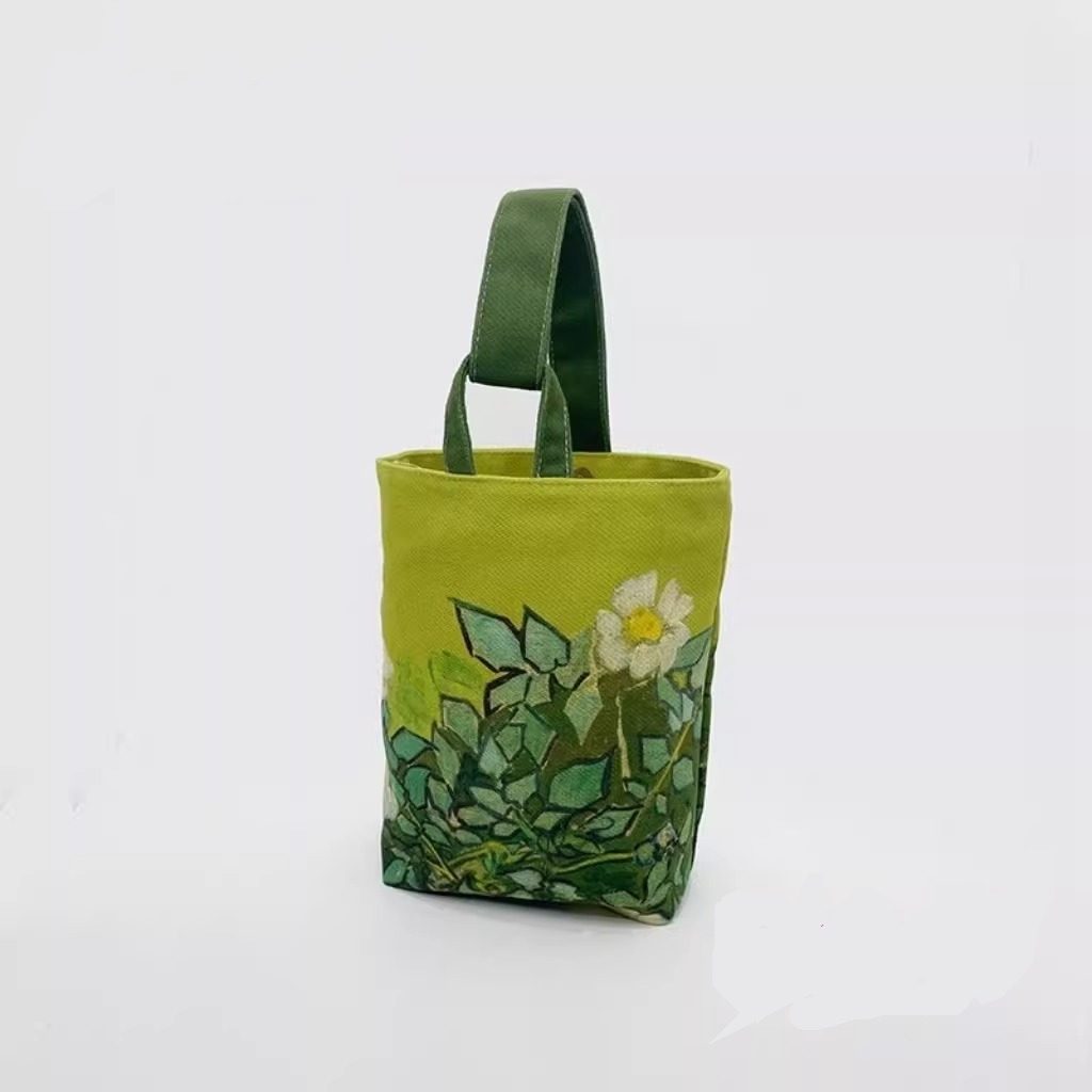 新款油画野玫瑰油画复古手提遛弯水桶包包文艺随身手腕包包小布袋,箱包皮具/热销女包/男包,通用款女包,淘宝优惠券,粉丝福利购,淘宝优惠卷