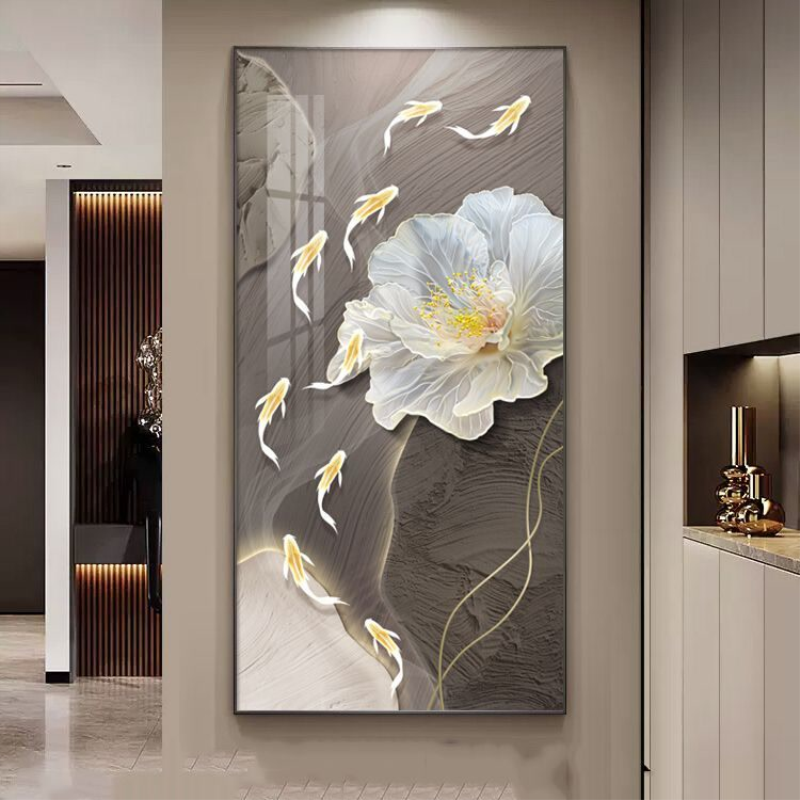 九鱼入户玄关装饰画现代客厅轻奢走廊高级过道挂画壁画墙上挂图图片