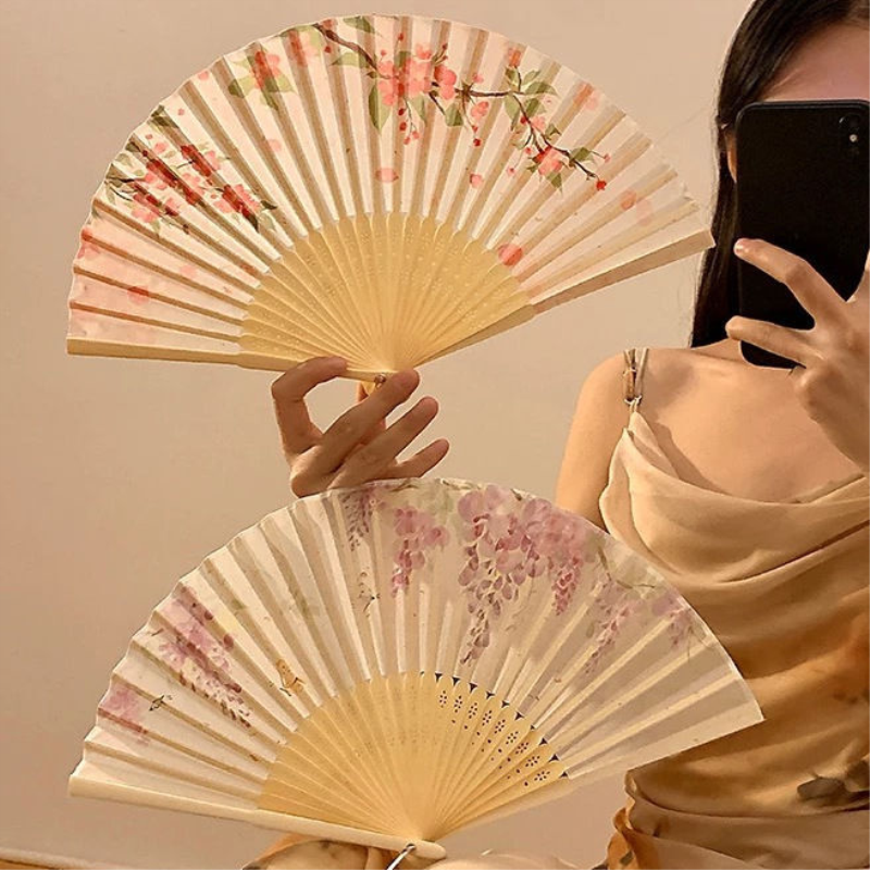 新中式海棠古风折叠小扇子女夏天国风汉服拍照随身携带折扇高颜值