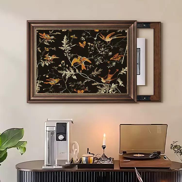 法式复古电表箱装饰画欧式遮挡配电箱电源盒推拉挂画美式餐厅壁画