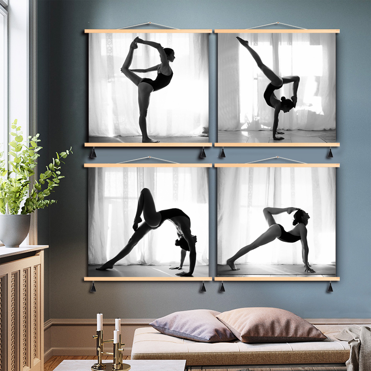 黑白瑜伽培训教室挂画艺术健身房背景墙面瑜伽图壁画瑜伽馆装饰画