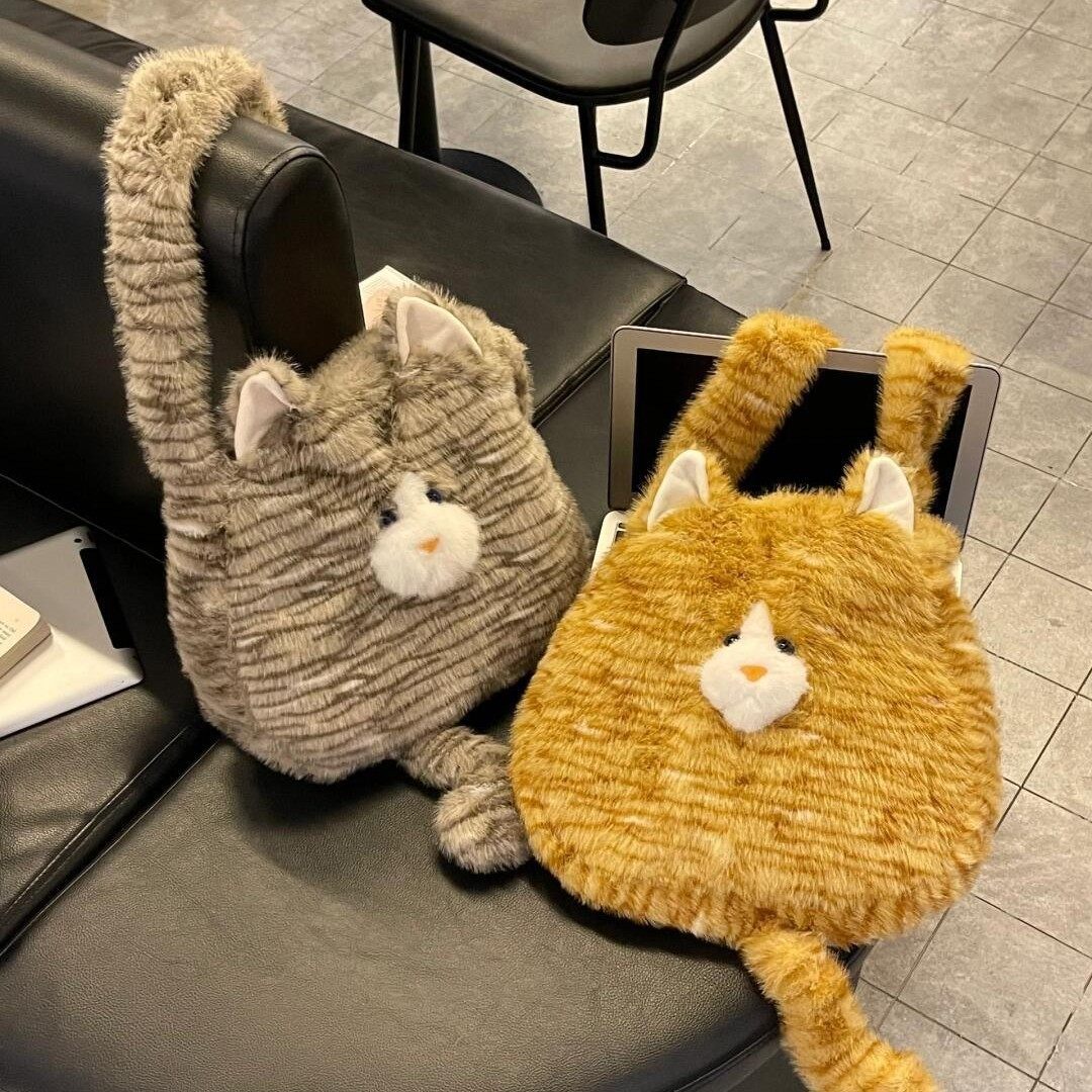 可爱萌萌哒小猫咪双肩包大容量毛绒通勤单肩包旅行托特包一包多背