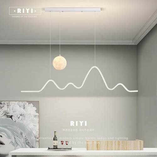 全光谱极简餐厅吊灯月球长条灯2025年新款设计师线条吧台灯具