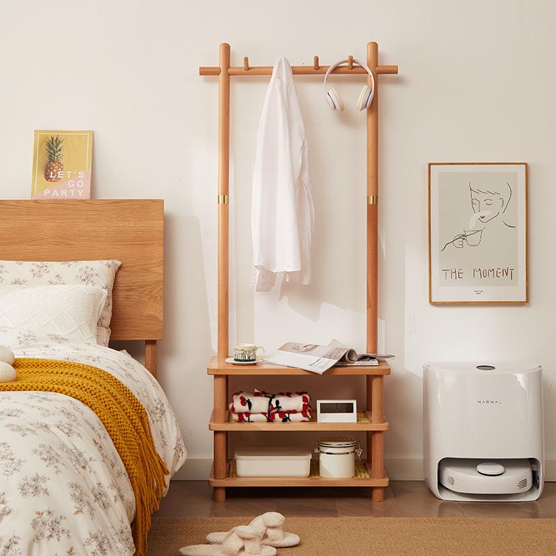 换鞋凳挂衣架一体榉木落地置物架床头柜多功能简约门厅进门衣帽架