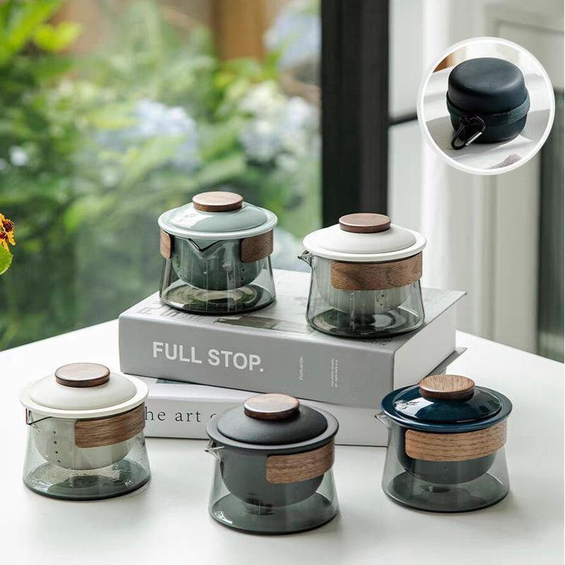 玻璃便携式旅行茶具快客杯一壶三杯茶具套装户外旅游泡茶随行茶壶