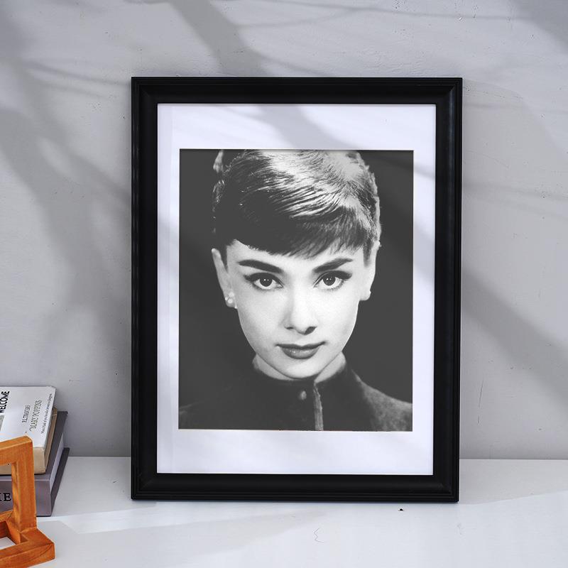 黑色遗像实木相框16寸挂墙装裱画框12寸摆台相架4老人遗相摆台