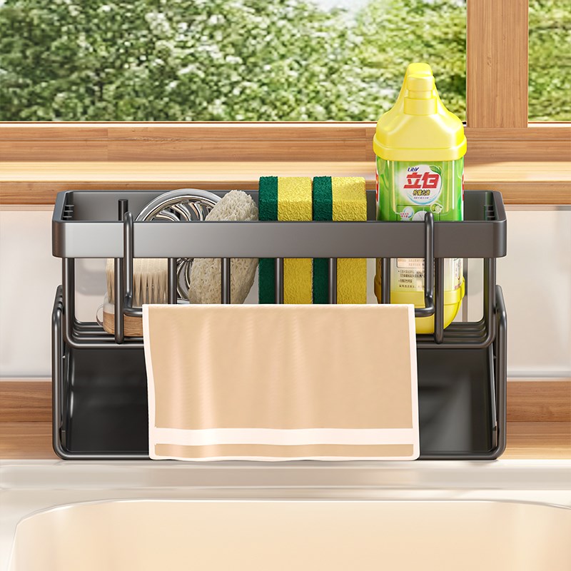 抹布架厨房沥水架海绵洗洁精钢丝球收纳厨房台面用品多功能置物架