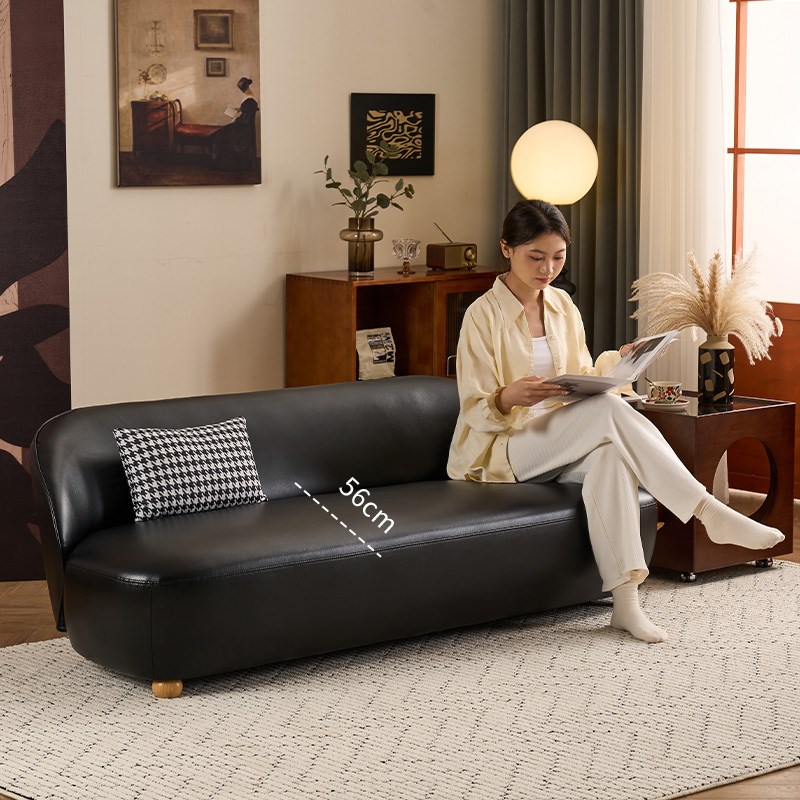 黑色百搭小户型皮艺沙发简约现代服装店接待休闲区网红直排沙发