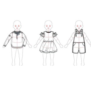 心野母型童装手绘款式图模板尺服装设计中小童款式图尺子