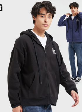 R.Q.G卫衣外套男春秋季连帽夹克男士青少年拉链开衫加绒休闲新款