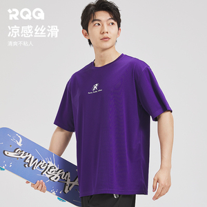R.Q.G男士T恤速干运动体恤休闲衫短袖夏季半袖宽松胖子大码跑步薄