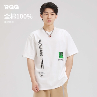 T恤加大码 体恤衫 R.Q.G全棉宽松短袖 男生重磅美式 加肥夏季 潮流半袖