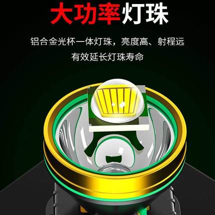 头灯超长续航强光18650锂电池户外钓鱼专用超亮头戴式充电手电筒