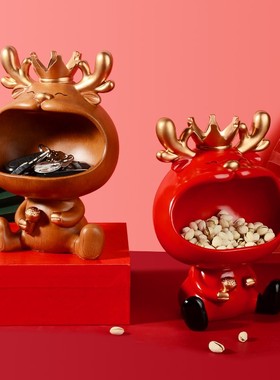 创意进门玄关钥匙收纳鹿摆件客厅桌面可爱招财装饰电视柜家居饰品