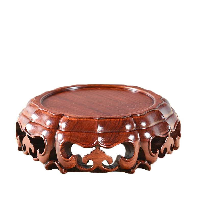 实木圆形底座摆件奇石头底座雕刻托架花盆花架花几佛像木雕底托架