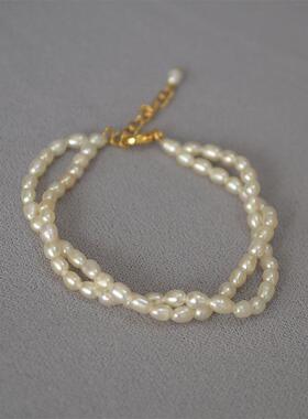 极速项链珍珠锁骨链双层气质淡水款短天然米粒编织缠绕女麻花chok