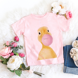 Summer  Girls Clothes Cute Bubble Gum Animal Cat Pug休闲短袖