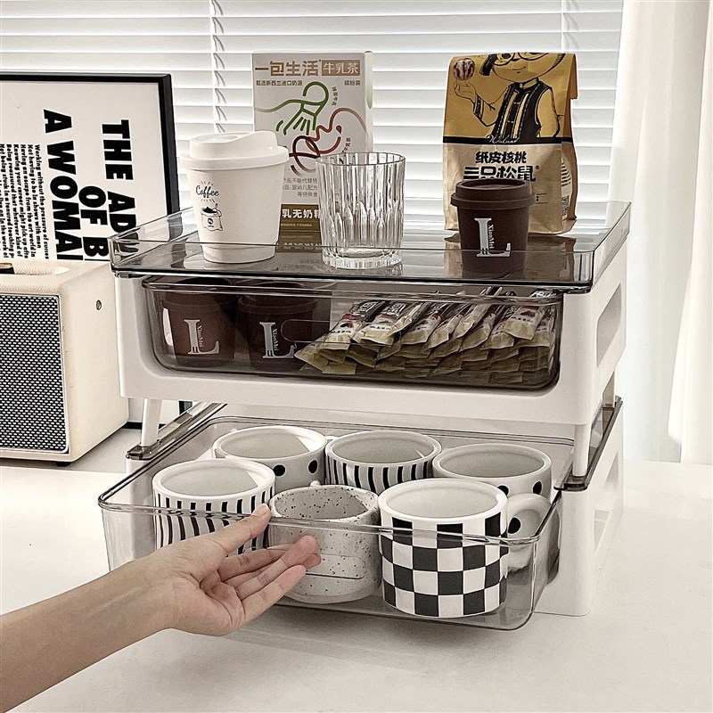 杯子收纳置物架防尘杯架咖啡杯水杯茶杯收纳架客厅茶几茶包收纳盒