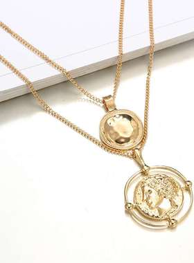 Fashion geometric round face Necklace simple circle doublel