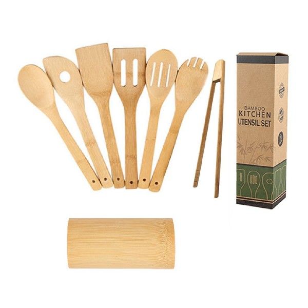 8pcs/set Wooden Bamboo Cooking Utensils Set Kitchen Utensil