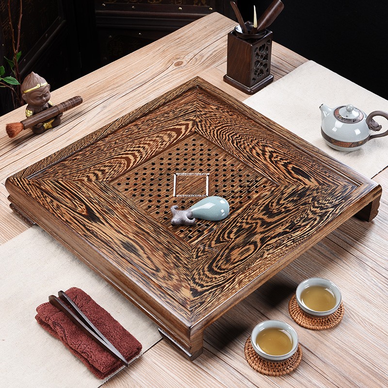 大号四方鸡翅木茶盘储水实木茶海抽屉式简约家用茶台排水托盘茶具