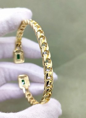 向时尚致敬 2022款 极简轻奢风  镀真金镶嵌绿宝石手镯 送女友