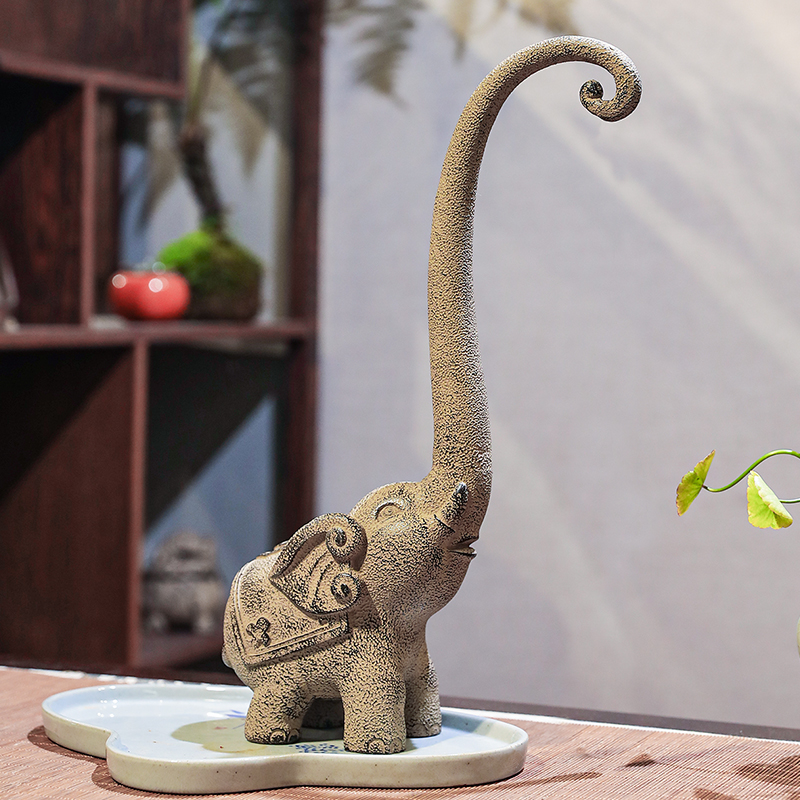 新中式大象桌面毛笔架家居书房办公室创意装饰品仿古招财小摆件