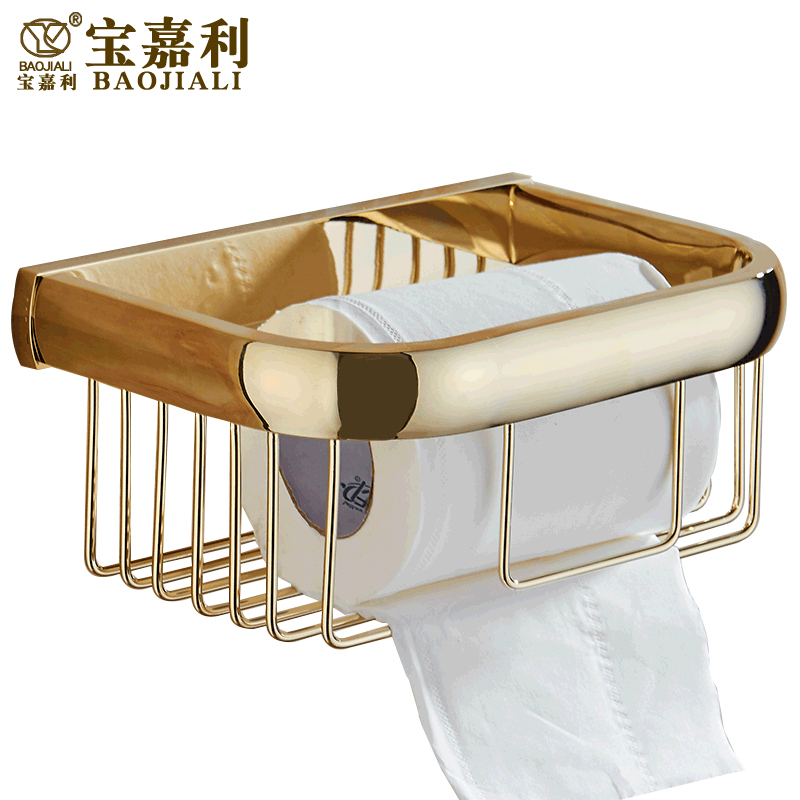 免打孔卫生间全铜玫瑰金色纸巾架篓卷纸篮浴室厕所仿古壁挂手纸盒