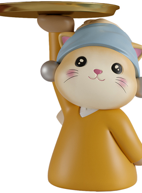 网红艺术猫托盘摆件创意进门入户玄关放钥匙卧室收纳钥匙架装饰品