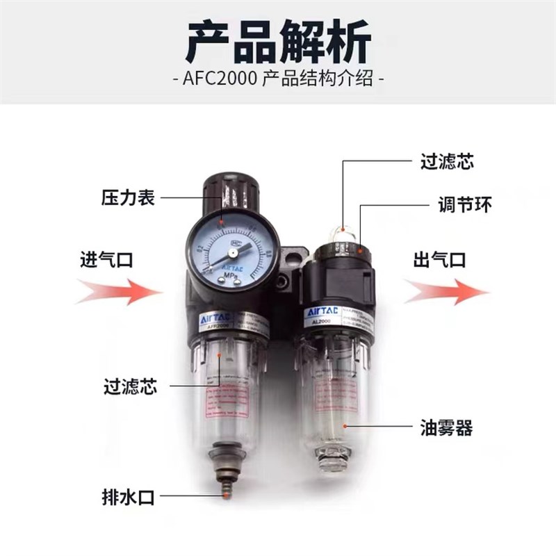 亚德客油水分离器BFC/AFR/AR/BFR/AFC2000 3000 4000空气机二联件