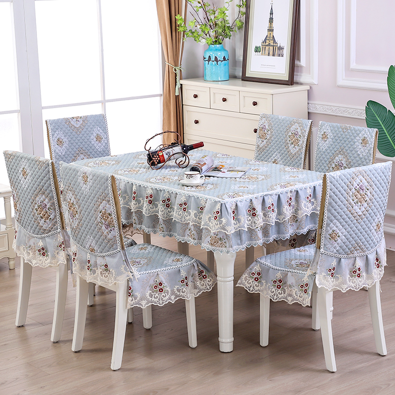餐桌椅子套餐椅套桌布布艺套装长方形家用防滑餐桌布椅套椅垫套装