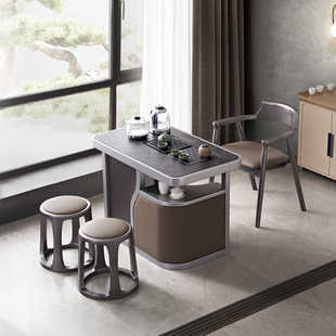 阳台茶桌椅组合轻奢实木现代极简功夫茶台意式 家用小茶台雨牧茶桌