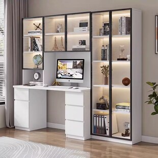 实木书桌书架组合带书柜一体家用台式 电脑桌儿童学生学习写字桌子