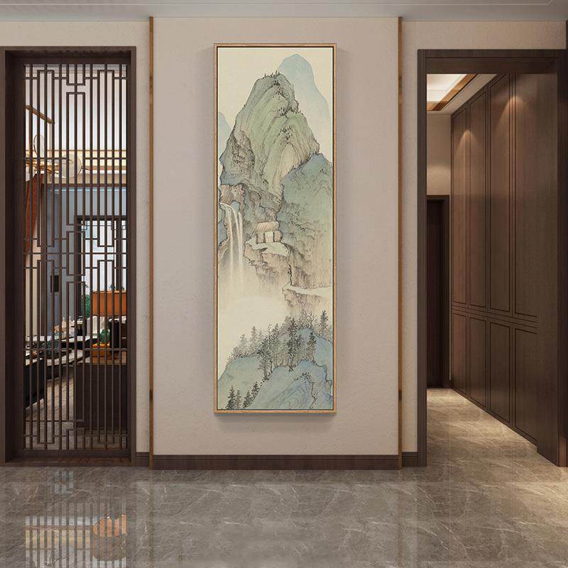 松厅云幽壑玄关式走廊挂画新中客竖版长条ALM装山水画沙发墙壁饰